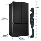 Electrolux 565L 3 Door Side by Side Refrigerator, Bottom Mount Freezer, GreenZone, QuickFreeze, XL Door Bins, Cooling360, French Door, Inverter, UltimateTaste 600, EHE5600D-B, Charcoal Black