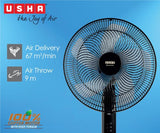 USHA Cyclotron 5 Blade Pedestal Fan | 1200RPM | Anti - Rust Protection | 100% Copper Motor | 2 Year Warranty | Black