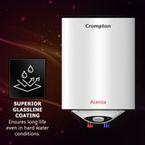Crompton Acenza 25L Storage Water Heater (Geyser) with Superior Glassline Coating, 8 Bar pressure rating and 5yr Tank warranty, Wall Mounting