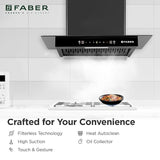 Faber Ignis 60cm 1500m³/hr Autoclean T-Shape Kitchen Chimney | Touch&Gesture Control | Filterless | BuiltIn Oil Collector | 12Yr Motor,2Yr Comprehensive Warranty by Faber|Hood IGNIS IN XL HCSC FL BK60