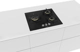 Bosch Built in Gas Hob Black Tempered glass Glass 3 Burner Auto Ignition 60 cm True Brass 2D Ring Burners with Glossy Black Heat Shields & Enameld pan supports (PNC6B6F10I)