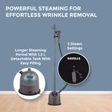 HAVELLS Fyber Standing Garment Steamer for clothes| 1600 Watt | 3 Steam Control | Adjustable Pole Height | Quick Steam Ready | 1.3L Detachable Tank