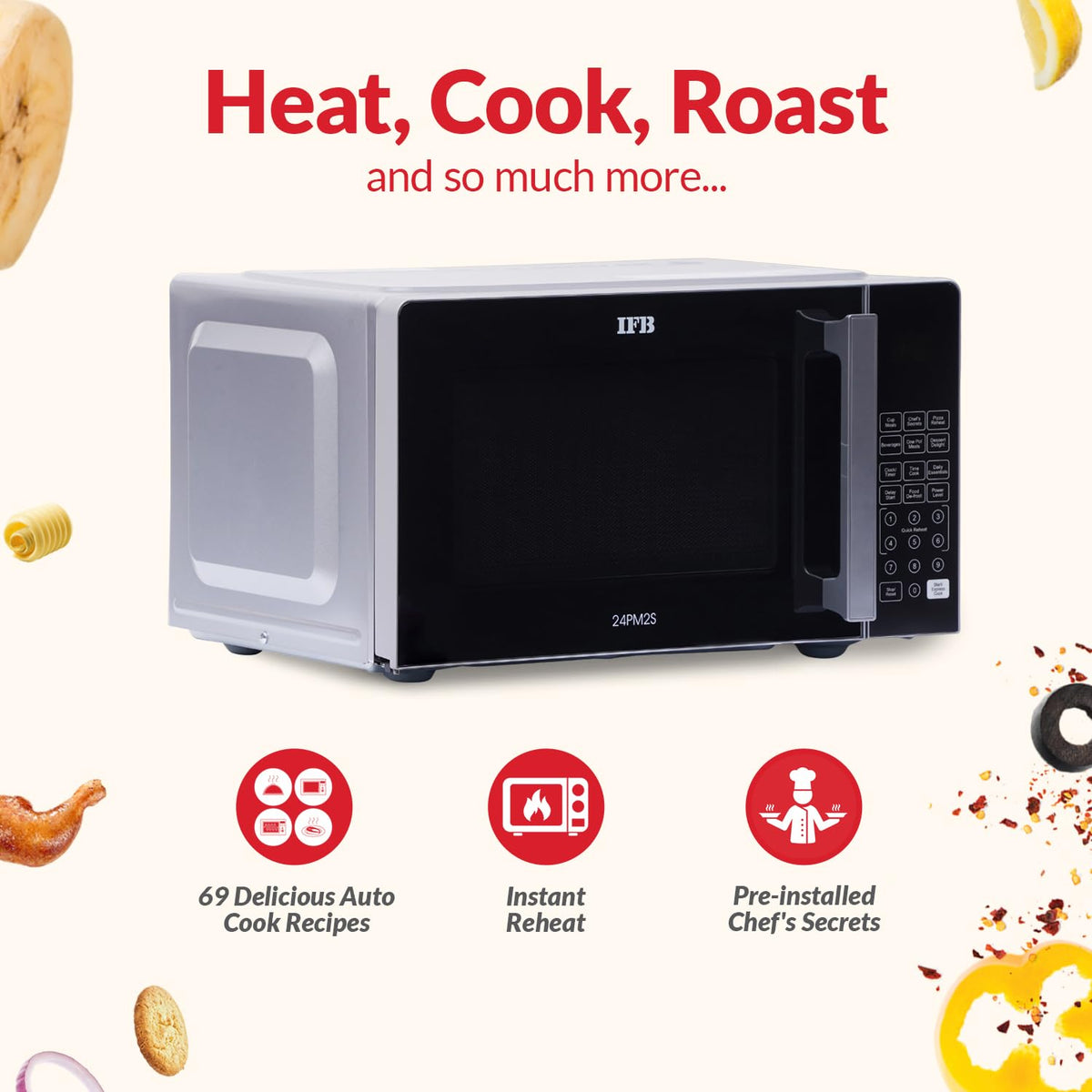 IFB 24L Solo Microwave Oven (24PM2S, Multi Stage Cooking with 69 Indian &amp; Continental Auto Cook Menus, Child-lock Protection, Deodorize function, Delay Start &amp; Power Save, black)