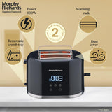 Morphy Richards Windsor Series Digital 2 Slice 800W Pop Up Toaster|8-Browning Levels|Reheat&amp;Defrost|Wide Bread Slots|Bun Warmer|Dust Cover|Removable Crumb Tray|2-Yr Warranty By Brand|Black,800 Watts