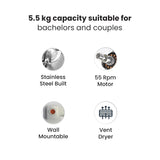 IFB 5.5 kg Fully-automatic Dryer (TURBO DRY EX, Silver, Wall Mountable,Anti crease)