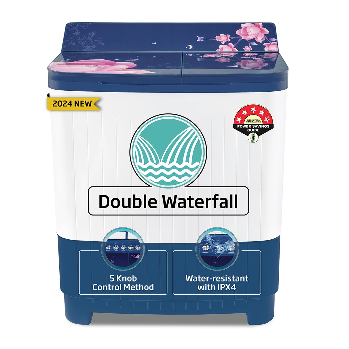 Voltas beko, A Tata Product 8.5 kg 5 Star Semi-Automatic Top Load Washing Machine With Double Water Fall technology (WTT85DBLG/FLRB5, Blue, Special Pulsator &amp; 5 Knob Control Method)