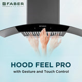 Faber 90 cm 1320 m³/hr Curved Glass Kitchen Chimney | 3 Layer Baffle Filter | Gravity Suction| Touch&Gesture Control | Oil Collector | 12 years warranty on Motor| Hood Feel Pro TC SC BF BK 90 | Black