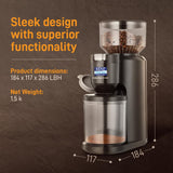 KENT Coffee Bean Grinder 150 W | Burr Grinding System Maintains Flavour &amp; Aroma | 30 Adjustable Grinding Settings | Choice of 2 to 14 Cups of Fresh Grounded Coffee | 500 RPM 100% Copper Motor | Black