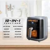 Usha iChef Smart Air Fryer 5L | 1500 Watt | 10 in 1 Functions | 8 Preset Menu | Turbo Air Circulation |360° View | Illuminated chamber | Oil Free Cooking | Digital display With Touch Panel (Blue)