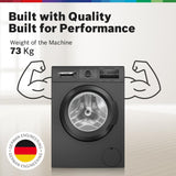 Bosch 8 kg, 5 Star, Anti Stain & AI Active Water+ Fully Automatic Front Loading Washing Machine (WAJ2826DIN, Steam with Anti-Bacteria, Anti-tangle, Anti-Wrinkle, In-Built Heater, Black Grey)