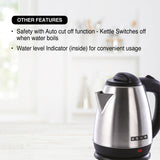 Usha Electric Kettle 1200 Watts | 1.5 Litres| Cool touch handle | Wider Mouth | Food-grade stainless steel | Safety with auto cut-off function (Silver &amp; Black)