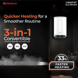 Havells All New Velora+ 25L 5 Star 3-in-1 Convertible Storage Water Heater(Geyser)|Dual Element|33% Faster Heating|safe to use|7 Year Tank &amp; 5 Year element Warranty|Free Installation &amp; Flexi pipes