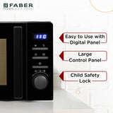Faber FMW Instacook 30C Standalone 29L Microwave Oven |900W|10 Auto Cook Menu|Digital Panel|Reheat &amp; Defrost|Glass Turntable|Child Safety Lock|Easy Clean Coating|Power Level 5|2 Yrs Warranty|Black