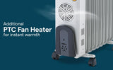 Morphy Richards OFR 09F 2400W Oil Filled Radiator Room Heater | 9 Fin | PTC Fan Heater | Adjustable Thermostat | Overheat Protection | Castor Wheels | Silent Operation | 2 Year Warranty | Grey