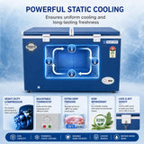 Blue Star 310 L 5 Star Double Door Deep Freezer, Hard Top, Static Cooling, R290 Refrigerant, (Blue, CF5-330NEYW-BL)