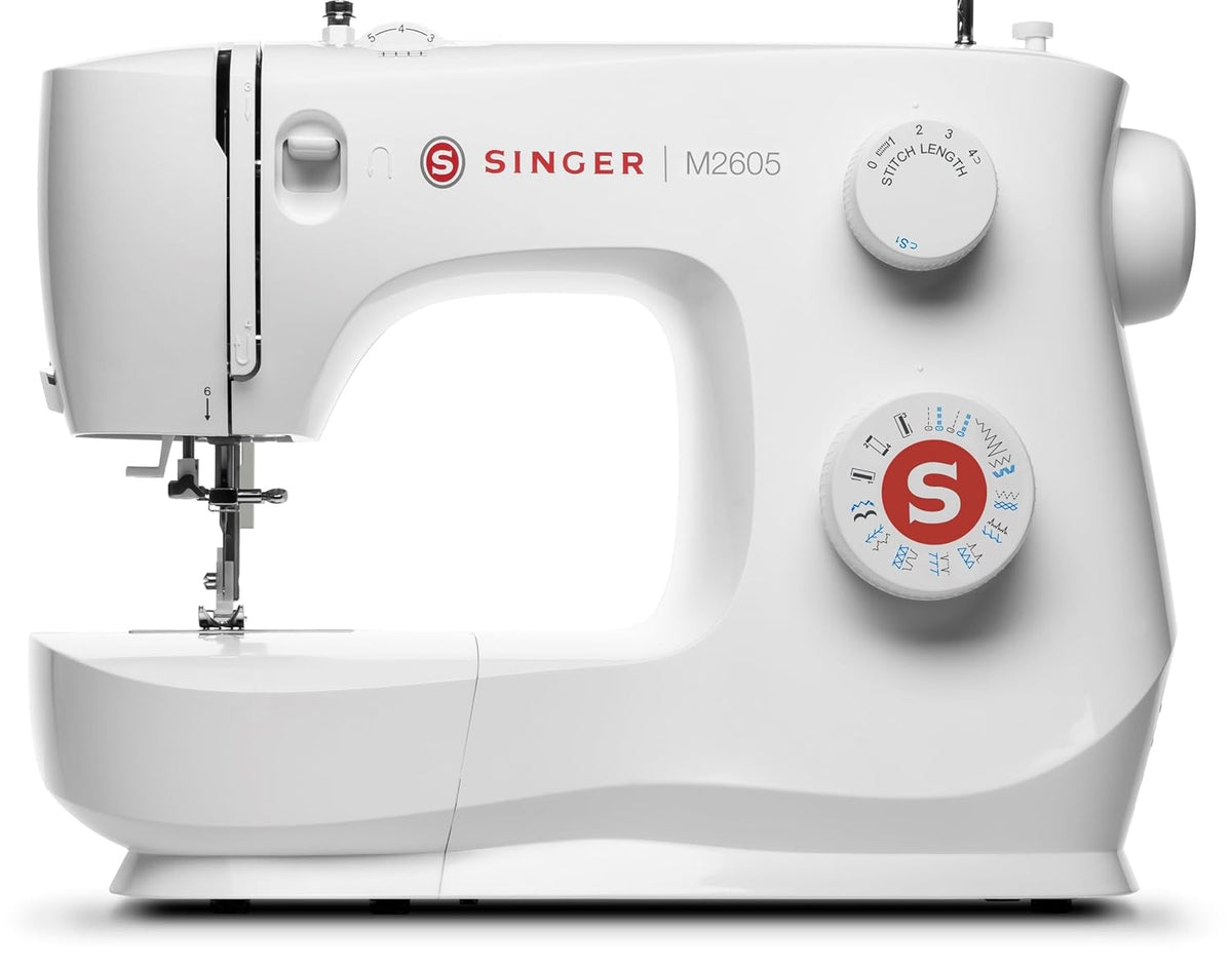 Singer M2605 Sewing Machine - 21 Stitch Patterns With Stitch Length &amp; Zig Zag Width Control + Auto Needle Threader/Light weight &amp; Portable Sewing Machine (White)