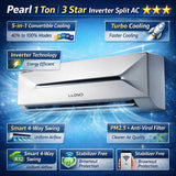Lloyd Pearl 1.0 Ton 3 Star Inverter Split AC (GLS12I3FOPEV, 5-in-1 Convertible Cooling, 100% Copper Condenser, Turbo Cool, PM2.5 Filter, 4-Way Swing, R32 Refrigerant, White)