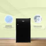 Haier 100 L 2 Star Direct Cool Single Door Mini Bar Refrigerator with Chiller Freezer Box, LED Light for Clear View, Lock & Key and Easy Clean Back (HRD-1252KSA, Black Steel, 2026 Model)