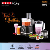 Usha ICHEF Food Processor 800 Watts Copper Motor with 9 Accessories &amp; 8 Functions (BLACK)