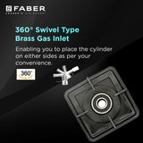 Faber Prince Plus 4BB BK 69cm 4 Burner Glass Cooktop with Brass Burners, Manual Ignition & Cast Iron Pan Support, Black