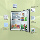Haier 100 L 2 Star Direct Cool Single Door Mini Bar Refrigerator with Chiller Freezer Box, LED Light for Clear View, Lock & Key and Easy Clean Back (HRD-1252KSA, Black Steel, 2026 Model)