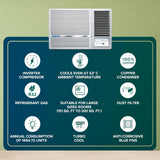 Blue Star 2 Ton 3 Star Inverter Window AC (Copper, Turbo Cool, Fan Modes-Auto/High/Medium/Low, Hydrophilic Blue Fins, Dust Filters, Self-Diagnosis, WID324L, White)