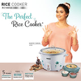 USHA RC18GS2 Steamer 700 Watt Automatic Rice Cooker 1.8 Litres with Powerful Heating Element, Keep Rice Warm for 5 Hrs, 2 Cooking Pans, Steamer, Trivet Plate &amp; more accessories, 5 Yrs Warranty (White)