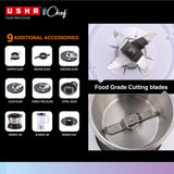 Usha ICHEF Food Processor 800 Watts Copper Motor with 9 Accessories &amp; 8 Functions (BLACK)