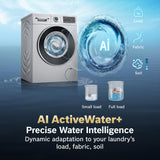 Bosch 10 kg 5 Star Front Load Fully Automatic Washing Machine, AI Active Water, Iron Steam Assist, Steam Refresh Program, Pre Soak & Pre Wash, Inbuilt Heater, Silver (WGA254ZSIN)