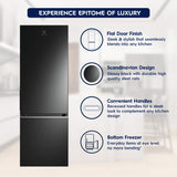 Electrolux 360L Frost Free Inverter Double Door Refrigerator, Bottom Freezer, TasteLockAuto &amp; TasteSeal Technology, Glossy Black Steel, UltimateTaste 300, EBB3702K-H