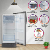 LG 201 L 5 Star Inverter Direct-Cool Single Door Refrigerator Appliance (GL-D211HPZZ, Shiny Steel, Base stand with drawer &amp; Smart connect, Gross Volume- 204 L)