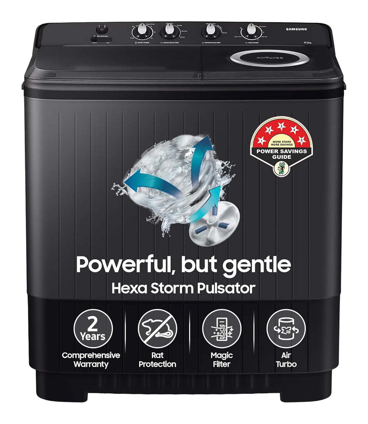 Samsung 11.5 Kg Semi-Automatic Top Load Washing Machine Appliance (WT11A4260GD/TL,Dark Gray)