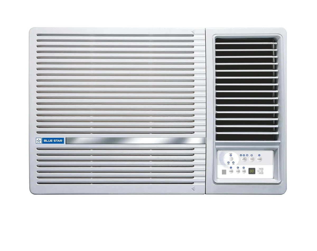 Blue Star 1.5 Ton 3 Star Fixed Speed Window AC (Copper, Turbo Cool, Fan Modes-Auto/High/Medium/Low, Hydrophilic Blue Fins, Dust Filters, Self-Diagnosis, WFE318L, White)