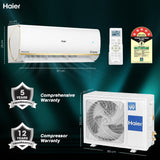 Haier 1 Ton 5 Star HEXA Inverter Split AC (3600W, Copper, Heavy Duty, 4-Way Swing, 7 in 1, Frost Self Clean, HD Filter, Cools at 60°C Temp, 20 Mtrs Air Throw - HSU14K-PYSG5BN-INV, White)