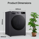 LG 9 Kg, Wi-Fi, Dual Inverter Heat Pump, Eco-Hybrid Technology Fully Automatic Front Load Dryer (DHV09SAM, Double Layer Air Filter, Allergy Care, Auto Cleaning Condenser, Middle Black)