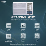 Haier 1 Ton 3 Star Fix Speed Side Flow Window AC (Copper, Turbo Mode, Anti Bacterial Filter, Cools at 54°C Temp, Long Air Throw - HWU12F-AOW3BN-FS,White)