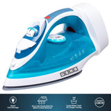 USHA Helix Pro Smart Steam Iron 2000 W with Easy-Wind Retractable Cord, Durable Ceramic Soleplate, 3-Way Auto Shut Off, Anti-Drip, Anti-Calc Function (Blue &amp; White)