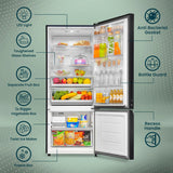 Haier 325 Litres 2 Star Convertible 14-in-1 Triple Inverter &amp; Fan Motor Technology, with Display Frost Free Double Door Refrigerator (HRB-3752PKG-P Black Glass, 2024 Model)