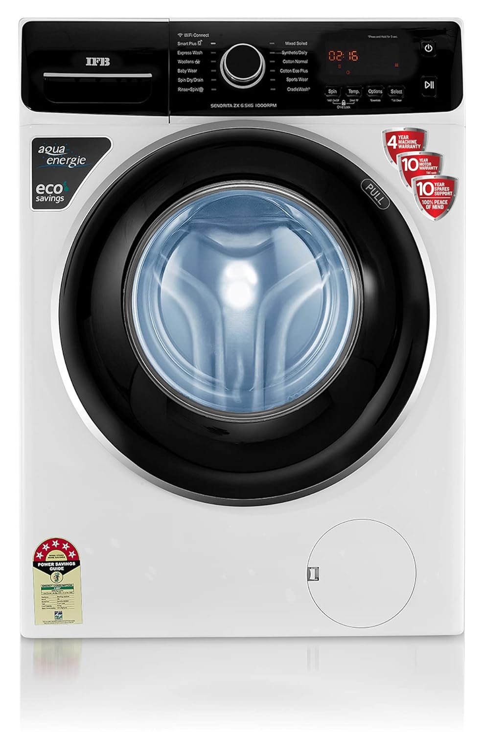 IFB 6.5 Kg 5 Star Fully-Automatic Front Loading Washing Machine Appliance (SENORITA ZX, White, In built heater, Ball Valve Technology)