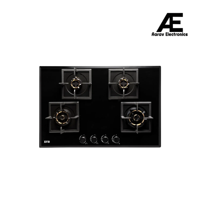 IFB 78 cm 4 Burner Hybrid Hob with 3D Brass Burners, Flame Failure Safety Device & Auto Ignition – Black – 78-GCI4B-3D-FB-FFD