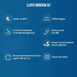 Lloyd 1 Ton 2 Star Window AC GLW12D2FESSW | Copper, Blue Fin, R32, Fixed Speed