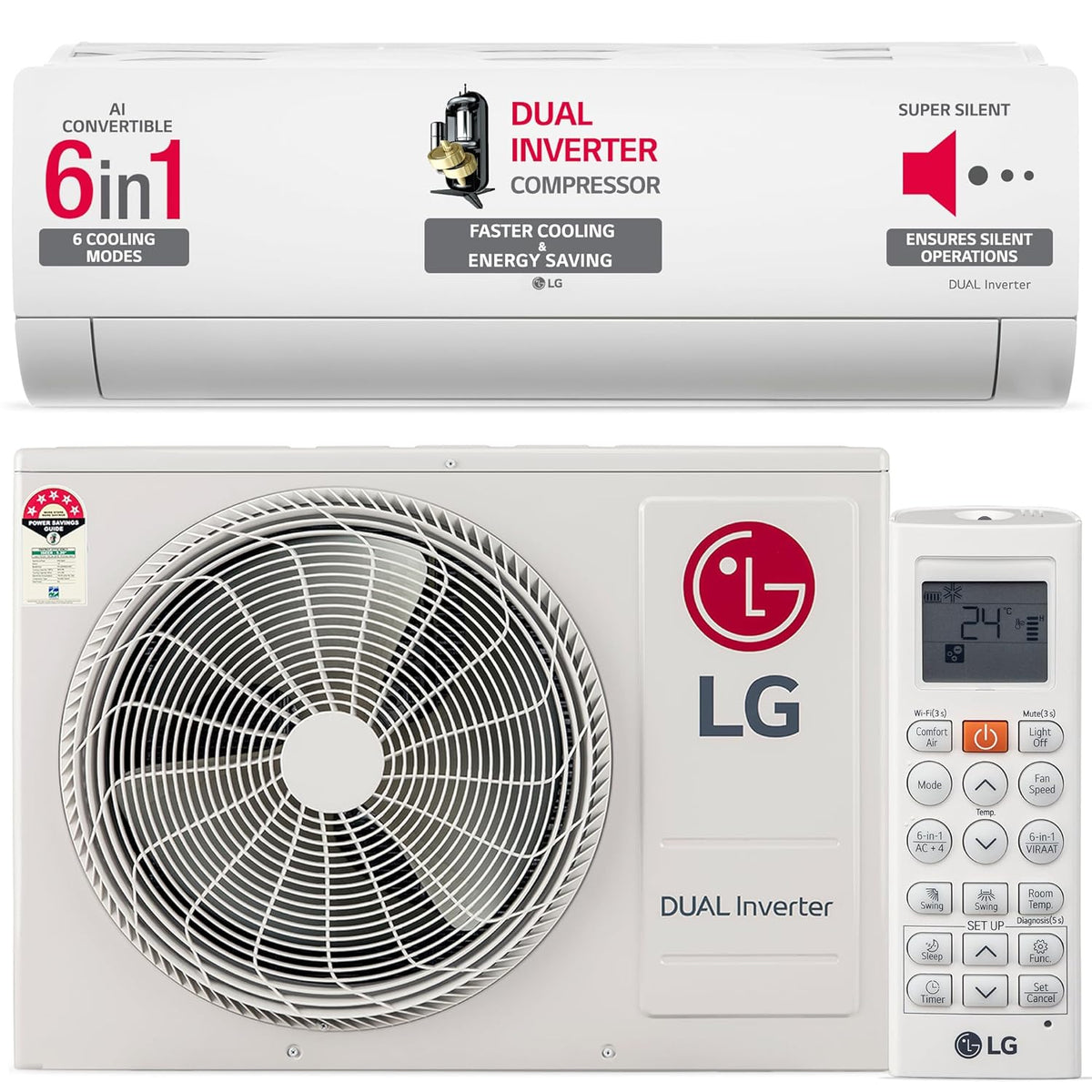 LG 1.5 Ton 5 Star AI DUAL Inverter Split AC (Copper, AI Convertible 6-in-1 Cooling, 4 Way Swing, HD Filter with Anti-Virus Protection, TS-Q19ENZE, White)