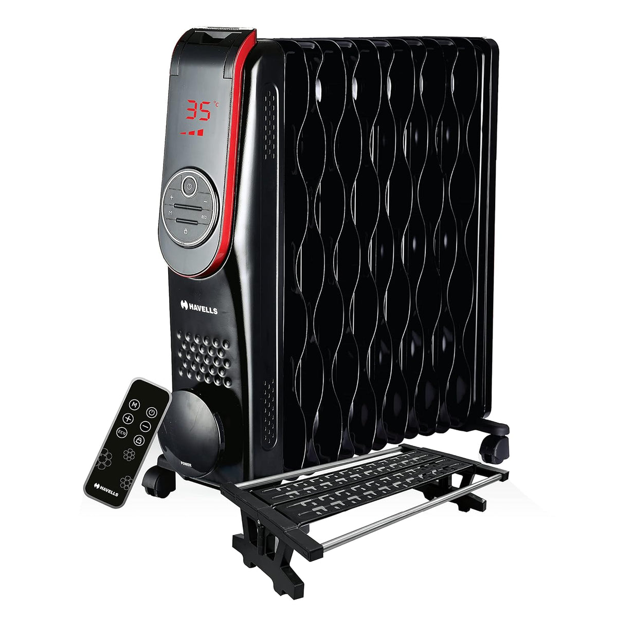 Havells 13 Fin 2500W Oil Filled Radiator Heater (GHROFBNK250) | Digital OFR, Room Heater, Black (Open Box / Without Box)
