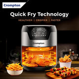 Crompton NourisPro DG 4.5 Ltr Digital Air Fryer with Quick Fry Technology | 1500 Watts | Double Inner Bowl for Easy Cleaning | 8 Indian Preset Menus | Free Accessories