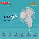 USHA Maxx Air Ultra Wall Fan | 400MM Sweep Size | 1350:RPM | Aerodynamic Blade Design for High Air Delivery | Anti - Rust Protection | 100% Copper Motor | 2 Year Warranty | White