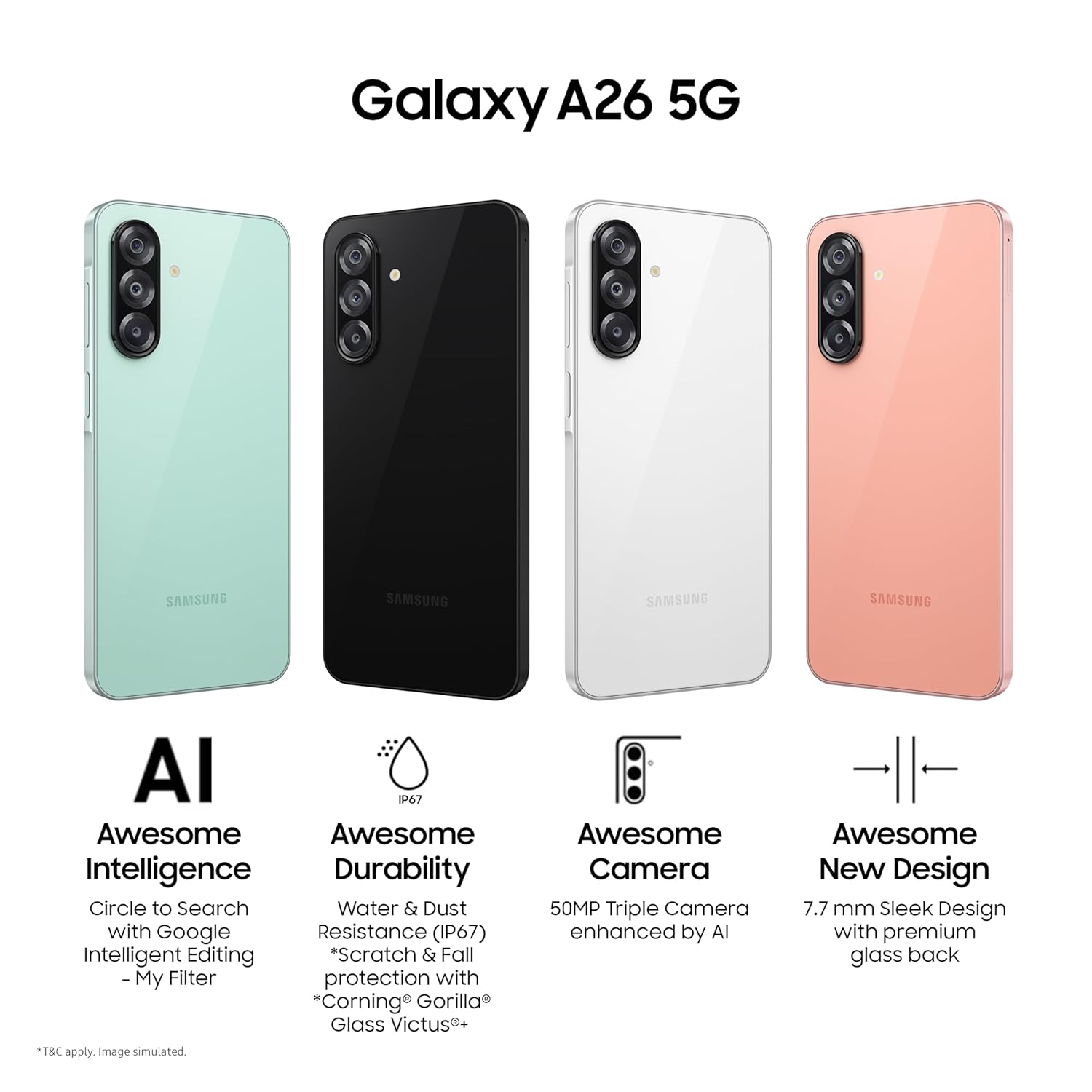 Samsung Galaxy A26 5G (Awesome Mint, 8GB, 128GB) | Awesome