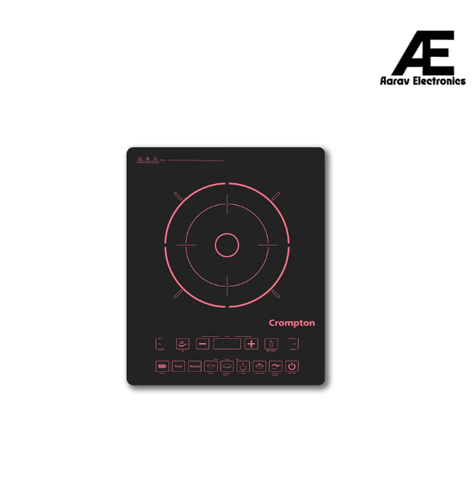 Crompton Instaserve 2000 W Induction Cooktop with 11 Feather Touch Buttons | 8 One touch Cook Menus | Overvoltage Shield Protection
