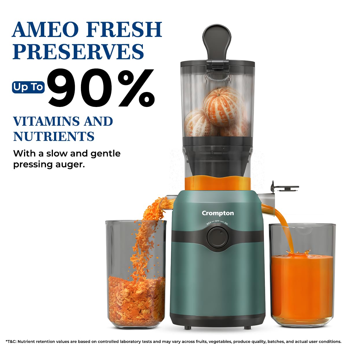 Crompton Ameo Fresh 200W Cold Press Juicer with Nutri Fresh Technology