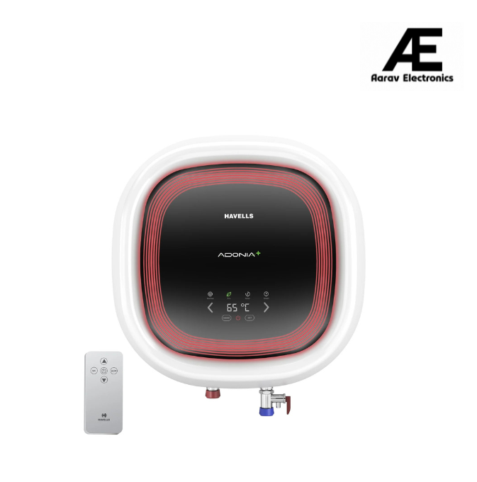 Havells Adonia Plus 25 Litre Storage Water Heater | Faster heating, Glass Coated Tank, Incoloy Glass Coated Heating Element | (Free Flexi Pipes, Installation, &amp; Shock Safe Plug) With Remote | (White)