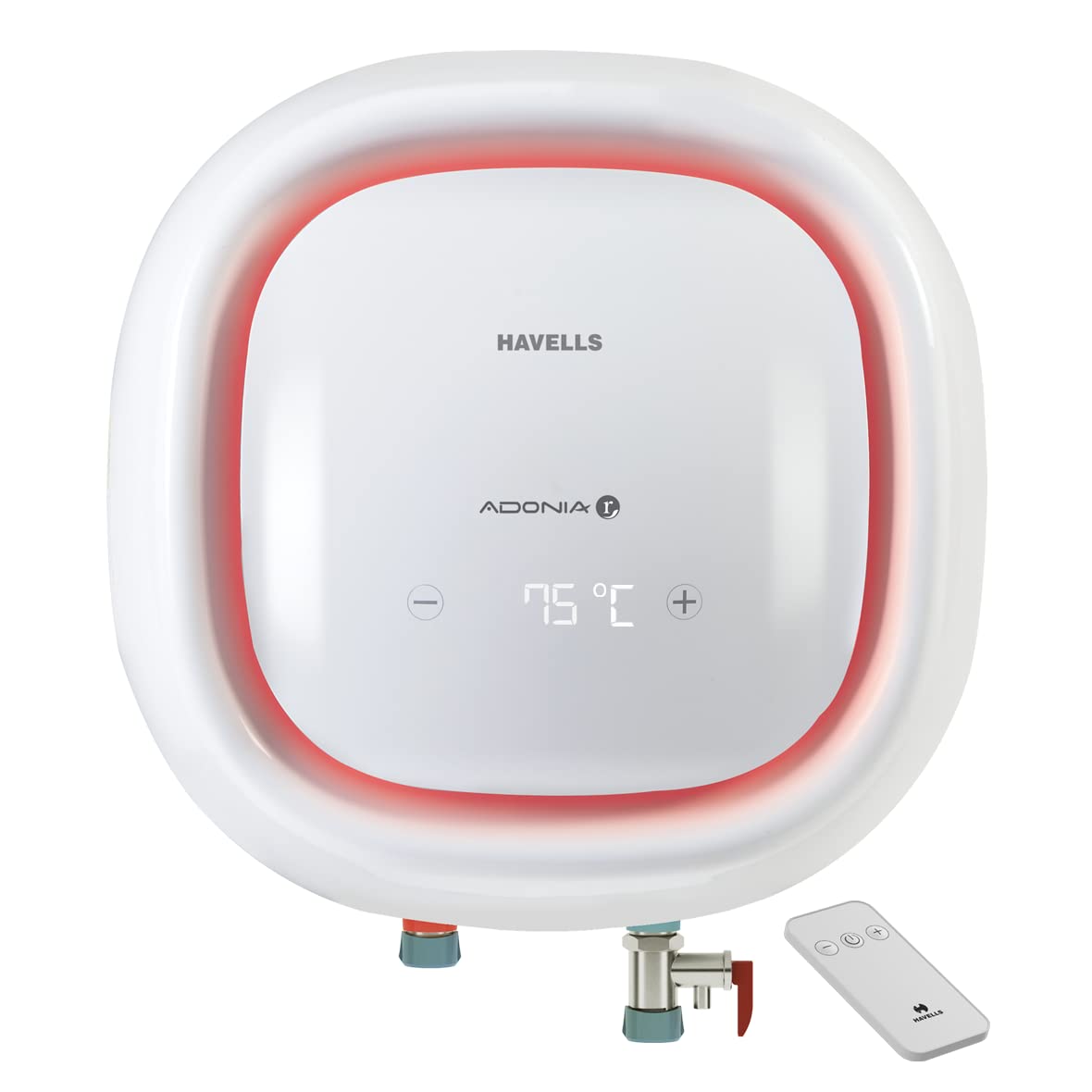 Havells Adonia R 15 Litre Storage Water Heater(Geyser)| Temp. Sensing LED Indicator|Digital Display| Remote Control|5 Star|Warranty:7 Year on Tank |With Shock safe Plug| Free Installation&amp; Flexi Pipes